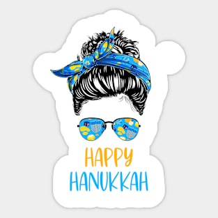 Happy Hanukkah Jewish Messy Bun Christmas Pajama Sticker